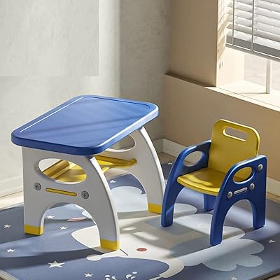New folding office table for children with classic Nordic design, set of tables and study chairs for children for children's rooms - yellow and blue.. DIAYTAR NIGERIA brings retail convenience to your screen with affordable prices and dependable shipping.