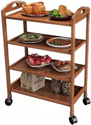 Lingwei bamboo kitchen cart, 3 and 4 level kitchen storage shelf with swivel wheels. (4 levels).. Shop with ease at DIAYTAR NIGERIA and enjoy our extensive product range delivered at affordable rates.