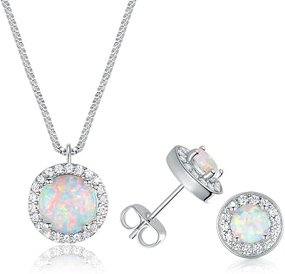 White gold jewelry with opal and cubic zirconia, collar set and earrings in opal for women and girls.. DIAYTAR NIGERIA delivers affordability and convenience to your doorstep within 8 days of purchase.