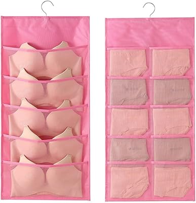 U-Home Hanging storage bag for bras and underwear, double-sided hanging cupboard for underwear, bra and socks with net pocket (pink).. From fashion to electronics, DIAYTAR Nigeria brings it all to your doorstep — fast, easy, and affordable.