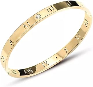 Stainless steel bracelet, 18 -carat gold plated with Roman inscription, fashionable jewelry, diamond bracelet for women.. DIAYTAR NIGERIA brings a world of products to your fingertips with affordable prices and quick delivery.