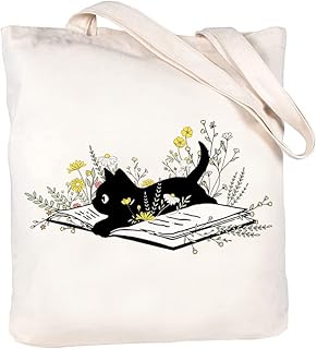 Canvas tote bag for women, funny aesthetics zipper, cute cat flower bag, reusable grocery bags.. DIAYTAR NIGERIA delivers happiness in 5-8 days with our affordable and diverse product range.