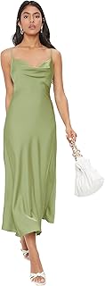 Midi dress to put on in silk satin for women with plunging neckline and fine straps.. Navigate through thousands of products at pocket-friendly prices with DIAYTAR NIGERIA's easy-to-use platform.