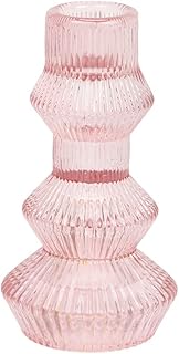 Speaking table, ribbed pink glass candle holder at 3 levels for Christmas table decoration, interior decoration, accessories, interior and outdoor dinner, birthday, forest wedding - tall -pnk.. DIAYTAR NIGERIA: Your gateway to affordable online retail with reliable delivery within the week.