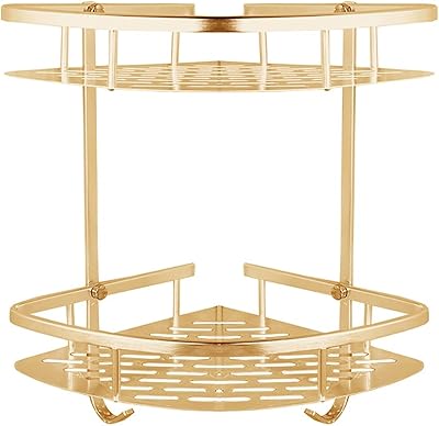 Bathroom corner shelf without drilling M & J with aluminum hooks and stainless steel - Kitchen storage basket - 2 layers (gold).. Nigeria's favorite online shopping platform, DIAYTAR offers unbeatable prices and delivery within a week.