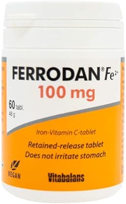 Vitabalans Ferodan Fe 2+ 100 mg of iron and vitamin C bisglycinate, non -gastric irritation, slow release, improved iron absorption, energy levels for women and men, vegetarian, 60 tablets, made in Finland.. DIAYTAR NIGERIA: Empowering Nigerians with access to affordable products and reliable 5-8 day delivery.