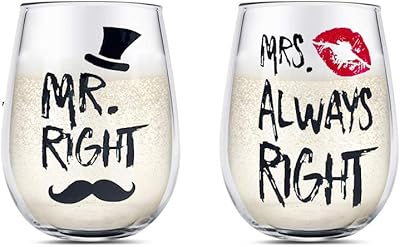 Mr Right and Mrs Always Right Set of crystal free wine glasses for couple, for Valentine's Day, a wedding, engagement, a wedding anniversary, for women, girlfriend, boyfriend, lover.. Shop with confidence at DIAYTAR NIGERIA, enjoying competitive prices and delivery within 8 days.