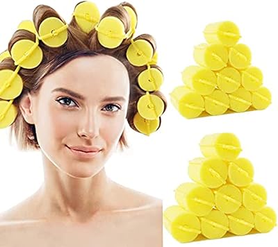 Soft sponge rollers to style curly and wavy hair, 24 pieces, used for long and short hair of women and children to create waves (yellow).. DIAYTAR NIGERIA: Making online shopping accessible to all Nigerians with our affordable platform.