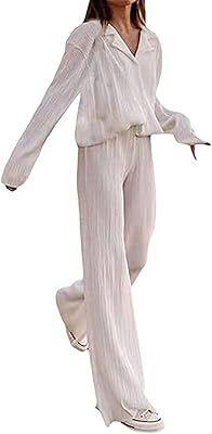 Set two pieces casual pants for women Y2K, loose buttoned shirt and blouse, long blouse and wide leg palazzo combination, comfortable clothes.. Shop like never before with DIAYTAR NIGERIA's comprehensive marketplace and budget-friendly shipping.