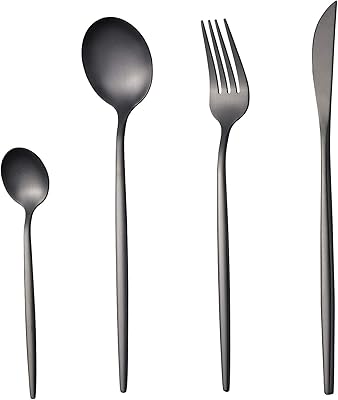 Set of matt black luxury covers 24 rooms, essential cutlery in stainless steel for the house, the office, the holidays, the campsite, knife, fork, spoon, cutlery for 6 people, reflective varnish (black).. Your everyday shopping companion, DIAYTAR NIGERIA offers unbeatable value with nationwide delivery.