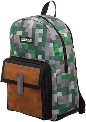 Backpack with Minecraft square print, green color, one size, for travel, canned gray, one size.. One platform, endless products — welcome to DIAYTAR Nigeria.