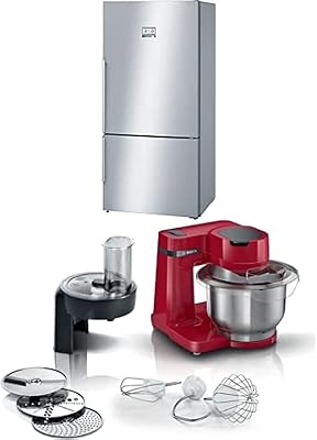 Bosch lower freezer, capacity 682 liters with upper fridge, stainless steel color door with metallic chrome side and bosch free kitchen robot, 700 watts, red color - mums2er01g.. DIAYTAR NIGERIA brings the nation's largest product catalog to your doorstep at prices you'll appreciate.