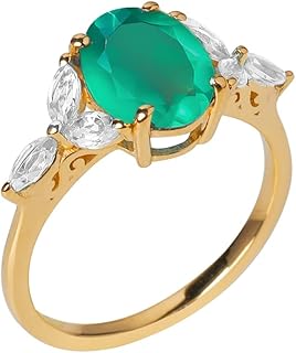 7 x 9 mm Utrease ring in green agate and white topaz, gold 14 carats on 925 silver, stone, green onyx.. DIAYTAR NIGERIA combines the largest product selection with affordable prices and reliable delivery.