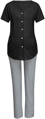 Set of cotton maternity costumes for women, baby breastfeeding, united color, V -neck and long pants, breastfeeding outfits with pockets.. Shop smarter with DIAYTAR Nigeria — affordable prices and a wide product range delivered in just 5 to 8 days.