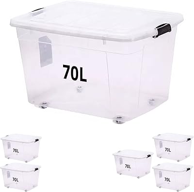 70 -liter Primify storage box with lockable lid and transparent plastic wheels - transparent box for clothing storage, toys, tools, medicines, desktop supplies, documents, arts and manual work, kitchen, etc... DIAYTAR NIGERIA: Bridging the gap between consumers and quality products with affordable nationwide shipping.