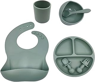 Baby feed set, set of 7 silicone parts for self-feeding, learning and fine, soft and easy to grasp, bib, bowl, plate, small tools, spoon and cup.. DIAYTAR Nigeria: Shopping that fits your budget and your schedule.