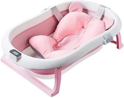 Sky-Touch foldable baby bath with bath mats, cushion and thermometer, portable baby bath with emptying hole, shower sink with non-slip support for boy and girl from 0 to 6 years (pink).. Shop confidently with Nigeria's most trusted e-commerce platform, offering swift and affordable delivery.