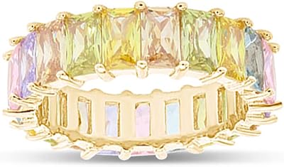 Rainbow ring with pure precious stones AAA, 18 carat yellow gold plated, multicolored emerald size.. Why shop anywhere else? DIAYTAR Nigeria has it all, at prices you’ll love.