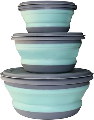 Foldable lunch box in Glee 2016 food quality silicone, 3 parts - set of stretch food storage containers - silicone salad bowl with portable lid (blue).. DIAYTAR NIGERIA brings online shopping to every Nigerian with affordable prices and reliable shipping.