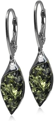 Marquis Liverback earrings in sterling silver with green, medium, amber, amber, medium, amber, amber.. DIAYTAR NIGERIA: Your trusted e-commerce partner with extensive product choices and affordable delivery.