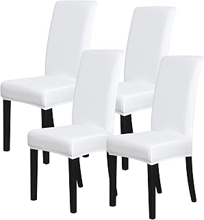 Dining room chair covers Lot of 4 stretch white chair covers for 4 -room washavable and removable parson chairs... DIAYTAR NIGERIA: Transforming online retail with affordable prices and consistent 5-8 day nationwide delivery.