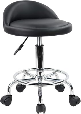 Round pivoting chair in leather PU kK toner with footrests and wheels adjustable in height (black).. Thousands of choices. Zero hassle. All thanks to DIAYTAR Nigeria.