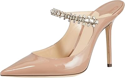 Women's heeled mules, pointed end mules with rhinestones, stilettos, wedding sandals to put on women.. DIAYTAR NIGERIA: Your trusted partner for affordable online shopping with reliable delivery timeframes.
