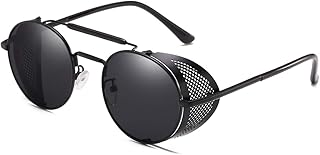 Vintage round sunglasses steampunk retro UV400 protective glasses for men women, black lens frame, m.. Experience shopping without compromise at DIAYTAR NIGERIA, with vast selection and quick delivery.