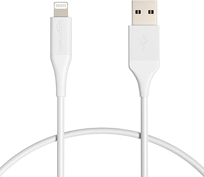 Amazonbasics iPhone charger cable, USB Type A cable to Lightning in ABS plastic and MFI certified for iPhone and iPad, with the capacity to fold up to 10,000 times, 1 foot long, white color.. DIAYTAR NIGERIA connects Nigerians with quality products at affordable prices, delivered in 5-8 days nationwide.