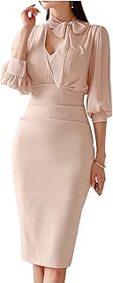 Wesbr Dresses For Women, Pink Desk Dress For Spring Women Simple Size High in Mussel Mousseline Sleeve 5/4 Elegant Women's Dress (Size: L).. Shop the future with DIAYTAR NIGERIA - thousands of products, unbeatable prices, delivery within a week.