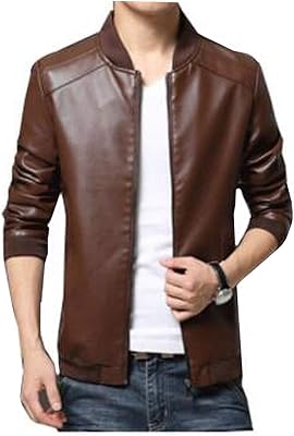 Zipped baseball jacket in PU leather with a relaxed and elegant design for men - Size - M Brown.. Enjoy low prices, wide selections, and reliable delivery with DIAYTAR Nigeria.