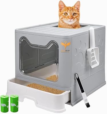 HOFOP Foldable litter tray for cats with upper cover, closed pot for cats, litter tray for waterproof chat with drawer with drawer, easy to clean, includes a litter tray, a litter shovel and a litter bag (size L).. Everything you need is just a click away with DIAYTAR Nigeria — shop now and receive your order in days.