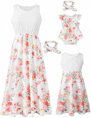 Maman and me matched summer dresses, laveless relaxed beach dresses with floral pattern with pocket for mother and daughter.. DIAYTAR NIGERIA: Where quality meets accessibility with affordable prices and prompt shipping.