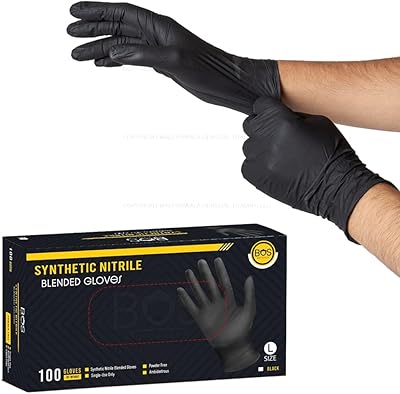 BOSECUITCE GLOVES (BOS) in synthetic nitrile, pack of 100 gloves - high quality, non -powered, ambidextrum, non -sterile, disposable, of food quality, black.. DIAYTAR NIGERIA makes quality accessible with low prices and reliable 5-8 day nationwide delivery.