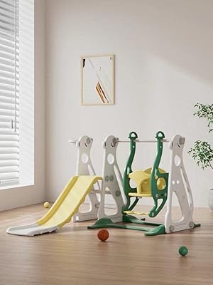 Toboggan set and swing for toddlers, set of 4-in 1 to 1 slide with basketball hoop, funny sliding game set for children, easy to install for the interior and exterior in your magnificent garden (yellow and green).. DIAYTAR NIGERIA transforms dreams into deliveries with our affordable prices and reliable shipping.