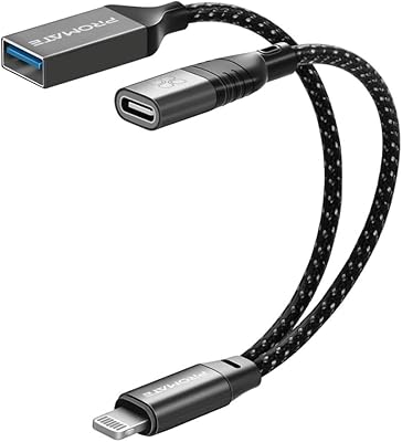 Promate OTG data cable, male lightning adapter to USB-C female with female USB port, 12 W load, 480 Mbps data transfer, nylon braided cable for iPhone 14, iPad, iPod and Outlink-A.. Shop with ease at DIAYTAR NIGERIA, Nigeria's premier e-commerce platform offering budget-friendly shipping.