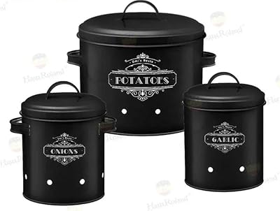 Garlic storage box, potato and onion of Venice, Italy, with cover - Lot of 3 - Organizer of tin kitchen storage for vegetables - Vintage white metal containers for farm.. DIAYTAR NIGERIA: Your affordable gateway to thousands of products delivered within a week.