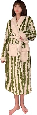 Night dress pajamas for long striped female relaxed in fleece thick coral fall and winter home service bathrobe (color: green, size: medium).. Get what you need, when you need it — DIAYTAR Nigeria delivers fast.