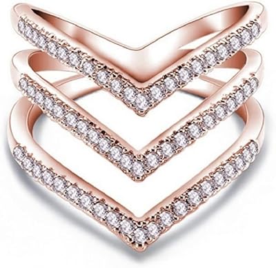 HUKQBUNX MULTICAL RIGHT IN ROSE ROSE 18 Carats Brilliant with three layers in the shape of a V with white zirconies CZ for women, Wedding engagement ring for women, size 6-9.. DIAYTAR NIGERIA: Your trusted marketplace that combines variety, affordability and reliable shipping.