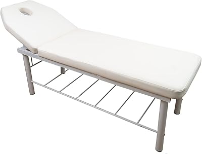 Adjustable economical massage bed with reclining backrest for facial care, massage, hair removal, hair removal, tattoo, beauty salon, spa, hair salon - White.. DIAYTAR NIGERIA: Your trusted partner for affordable online shopping with reliable delivery timeframes.