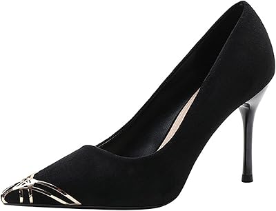 Women's needle heel, 9 cm pointed end, sexy high heeled shoes to put on, elegant fashionable pumps with metal and suede tip for ladies, for evening dress, promo ball, wedding, nightclub, black, 39.. Discover endless shopping possibilities at DIAYTAR NIGERIA, with budget-friendly prices and reliable delivery.