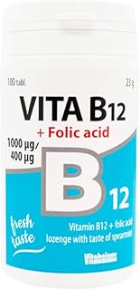Vitabalans Vitamin B12, 1000 mcg, with folic acid, nervous system and brain support, vegan with refreshing flavor of mint, 100 pastilles, made in Finland.. More than a store — DIAYTAR Nigeria is your shopping partner.