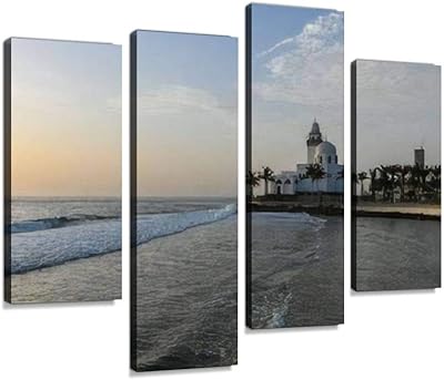 Djeddah New Modern Beach Corniche in Saudi Arabia Print on framed wall canvas - abstract digital printing for living room, house, office, decoration ready to hang - 4 panels.. DIAYTAR NIGERIA combines affordability, variety, and convenience with nationwide delivery services.