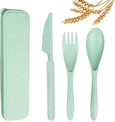 Set of cutlery, spoon, knife and fork in reusable wheat without BPA, washable in the dishwasher and in the microwave, for children and adults (green).. Shop without boundaries at DIAYTAR NIGERIA, offering extensive variety at prices you'll appreciate.