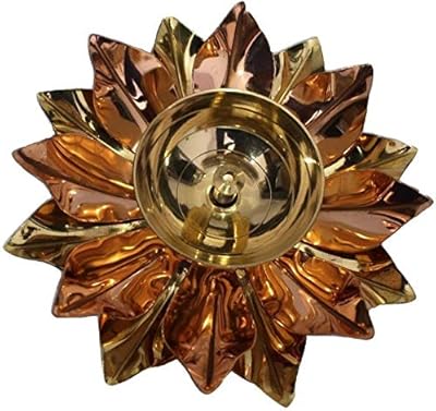 Diwali decorative plate in Athizay brass | Gifts | Pooja piece in brass with a flower petal pattern (height: 2.08 cm).. DIAYTAR NIGERIA: Where quality meets affordability, with thousands of products delivered in less than 8 days.
