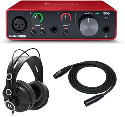 USB Focusrite Scarlett solo 3rd generation USB audio interface with headset and XLR cable.. DIAYTAR NIGERIA: Where every search leads to affordable products delivered promptly across Nigeria.