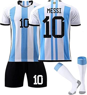 Set of children's football jersey with Argentinian pattern, 10 pieces of world champion football fabric for children, white Messi, 6 years old.. DIAYTAR NIGERIA: Bringing affordable shopping solutions with a diverse product catalog delivered nationwide.
