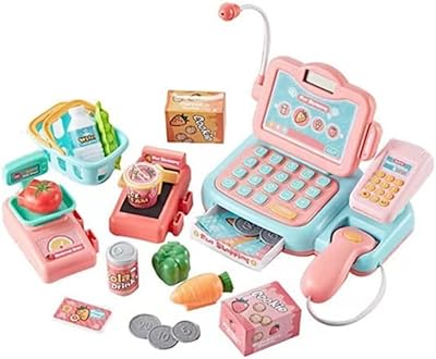 B&K interactive cash register for children and toddlers - grocery shopping center with food, scanner, (24 parts) - Birthday gift station for boys and girls (Pink).. DIAYTAR Nigeria: Great value, fast delivery, and endless options.