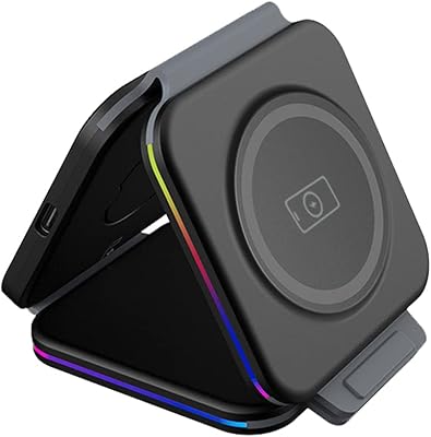 Bykron 3-en-1 Premium foldable triple charger, compatible with wireless magnetic load, includes a USB-C cable to USB-C of 1.2 meters-Black.. DIAYTAR NIGERIA: Your trusted marketplace that combines variety, affordability and reliable shipping.