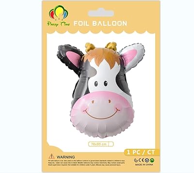 Party Time - 1 aluminum balloon on the theme of the jungle animals in Mylar, cow creature, for birthday party, baby shower (78 x 90 cm).. DIAYTAR NIGERIA: Where shopping dreams become reality with budget-friendly prices and prompt delivery.